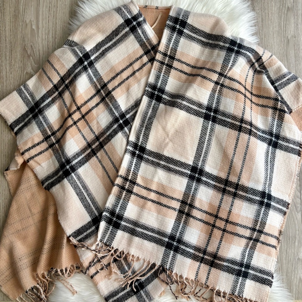 Plaid Fringe Shawl Wrap